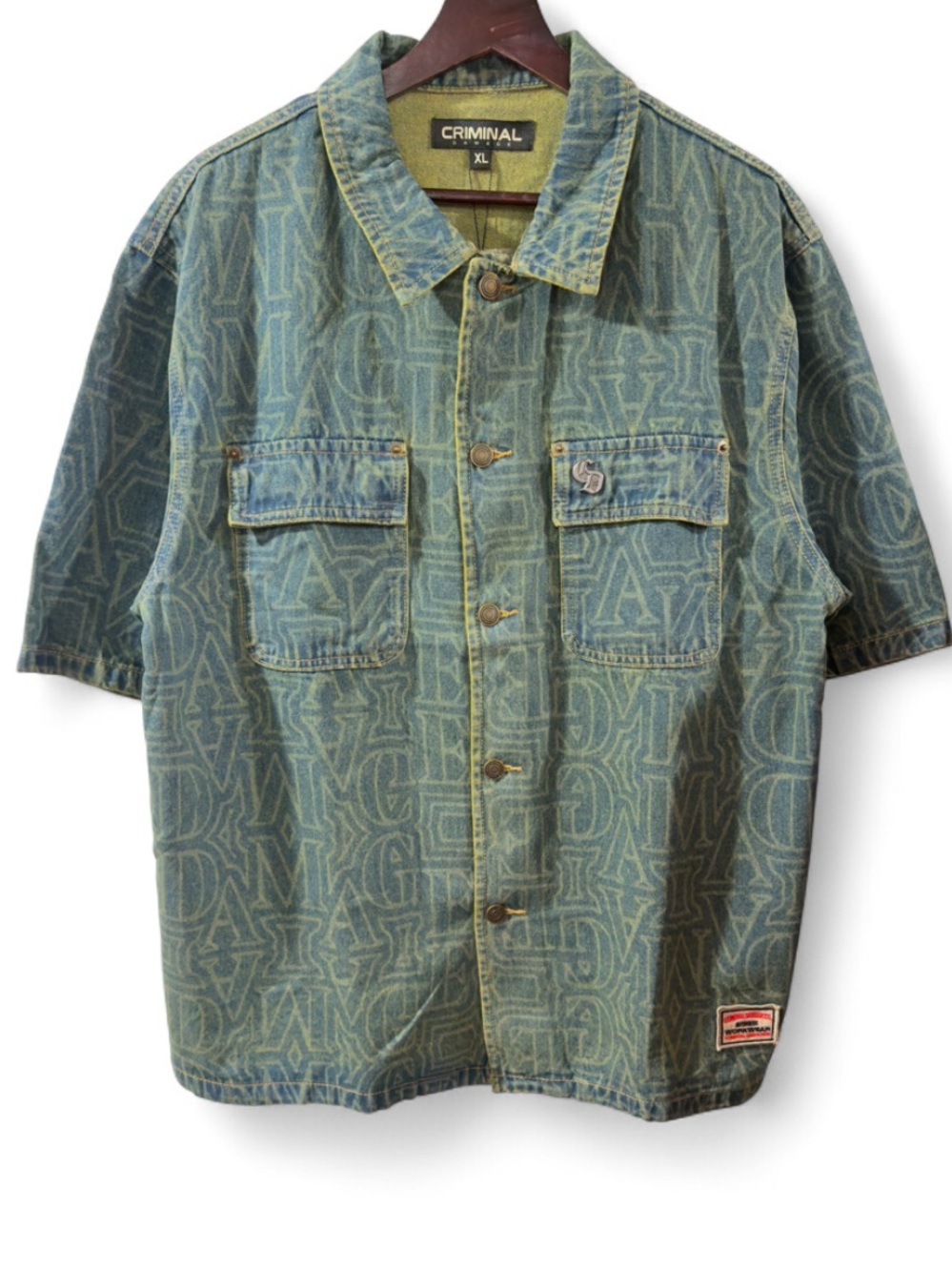 Criminal Damage Berkeley Monogram Denim Shirt Size Men’s XL (NWT)